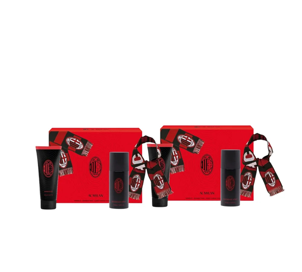 A set containing a 150ml deodorant, 200ml shower gel, and an official AC Milan scarf.