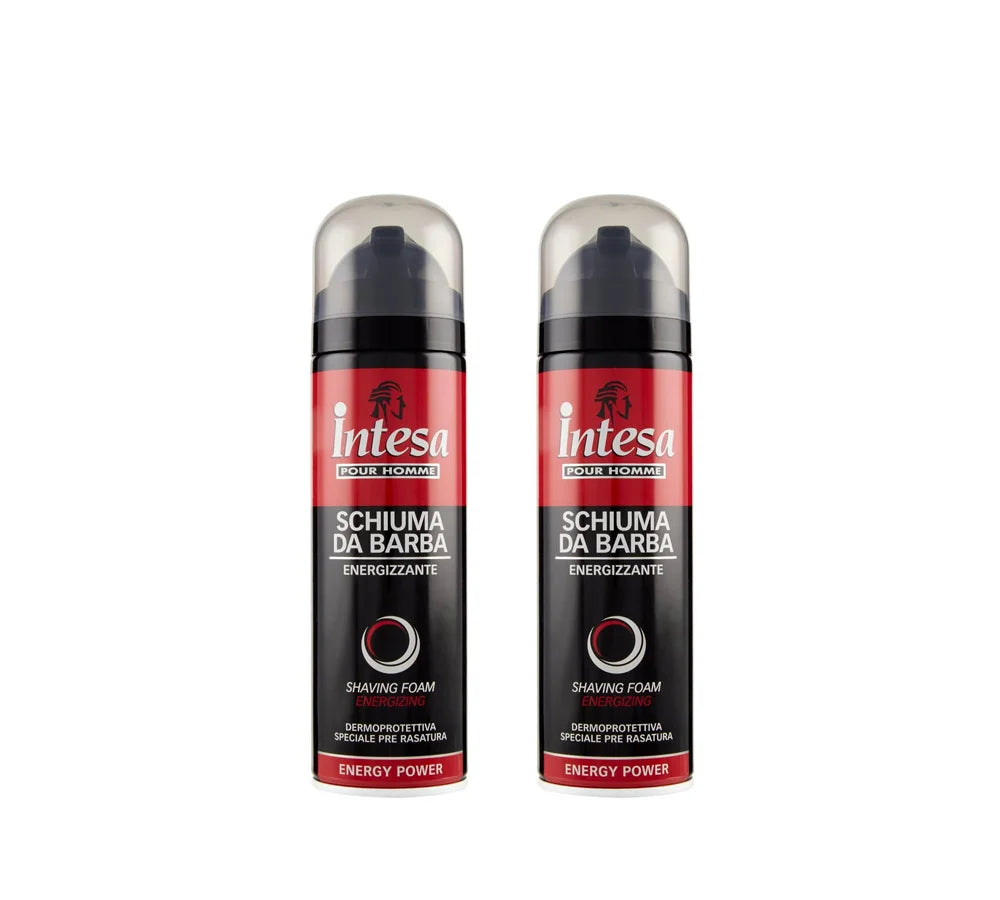 Two 300ml cans of Intesa shaving foam, Energy Power formula.