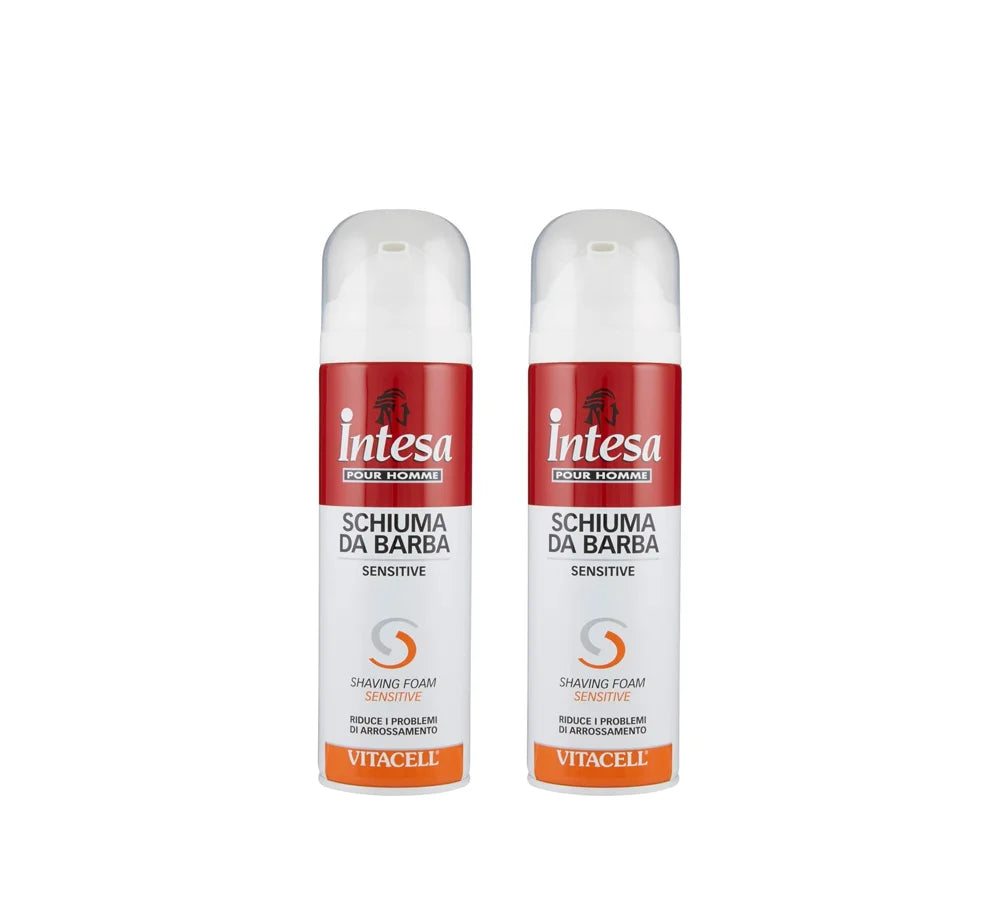 Two 300ml cans of Intesa shaving foam, Vitacell formula.