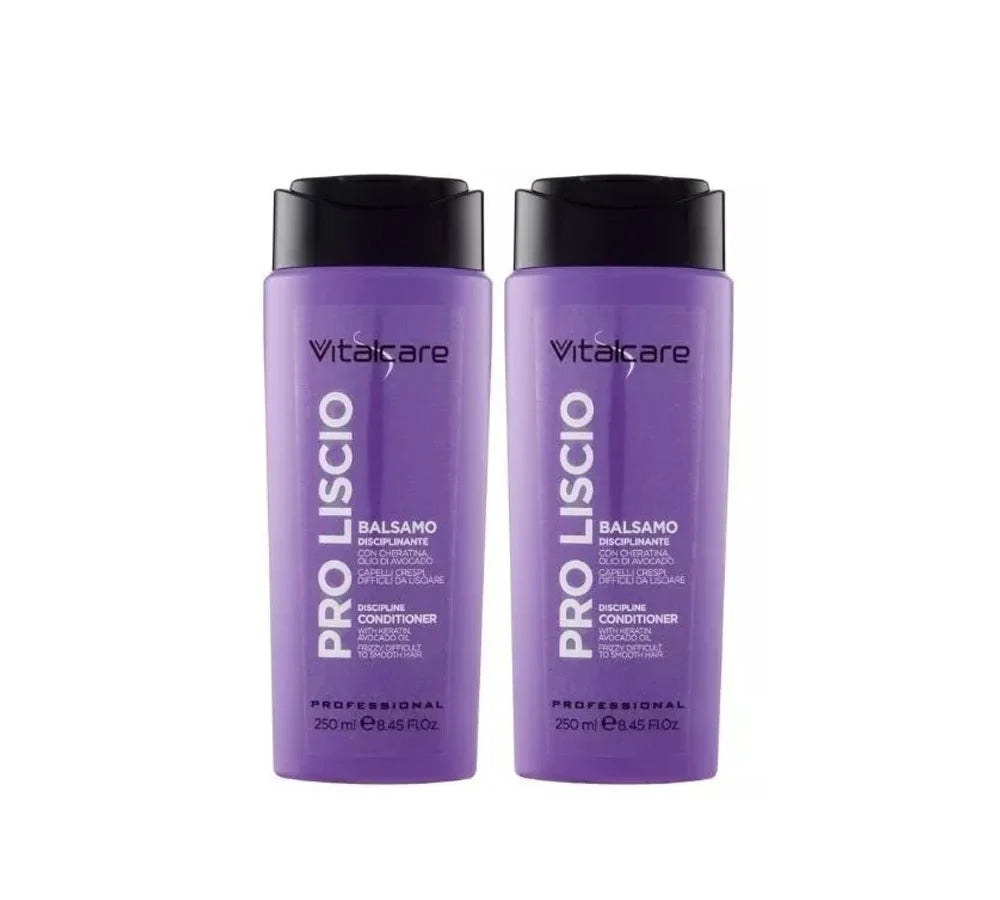 Two 250ml bottles of Vitalcare Pro Smooth smoothing conditioner.