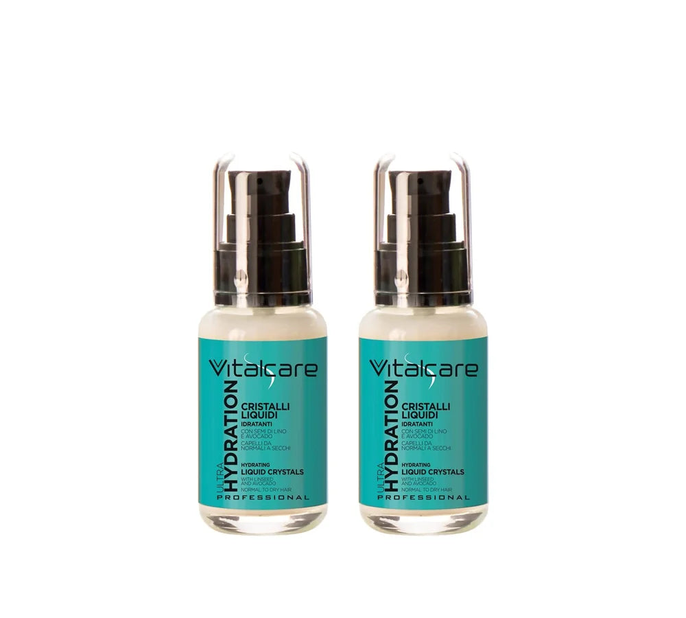 Two 50ml bottles of Vitalcare Ultra Hydration liquid crystals.