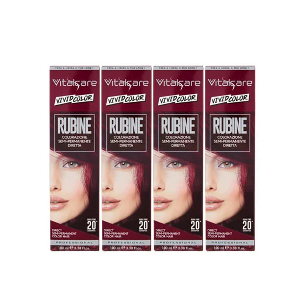 Vitalcare | Vivid - Professional Semi-Permanent Coloring, Hair Color Dye, Dye,Ruby Color Pack of 4