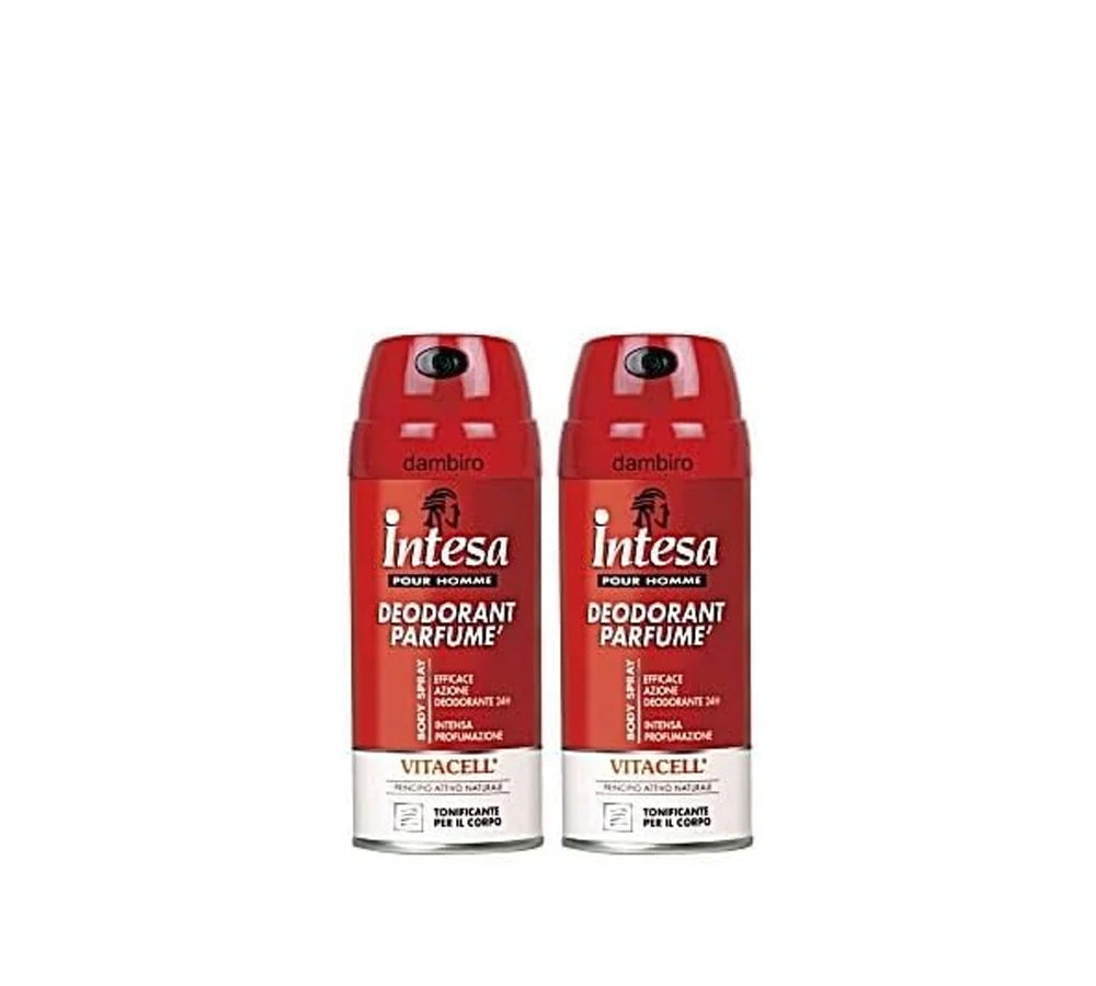 Intesa pour Homme Vitacell Body Spray, 150ml pack of 2, with a refreshing, long-lasting scent.
