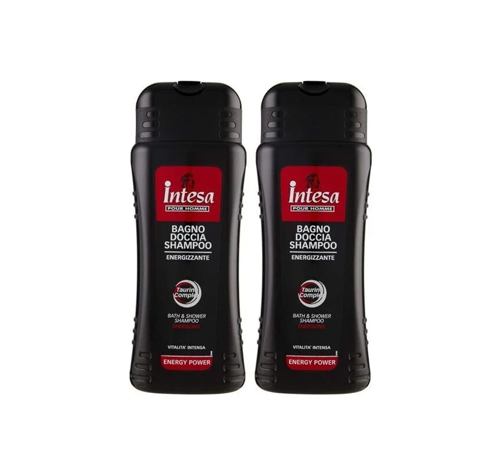 Intesa pour Homme Energy Power Shower Shampoo, 500ml pack of 2, for an invigorating cleanse.
