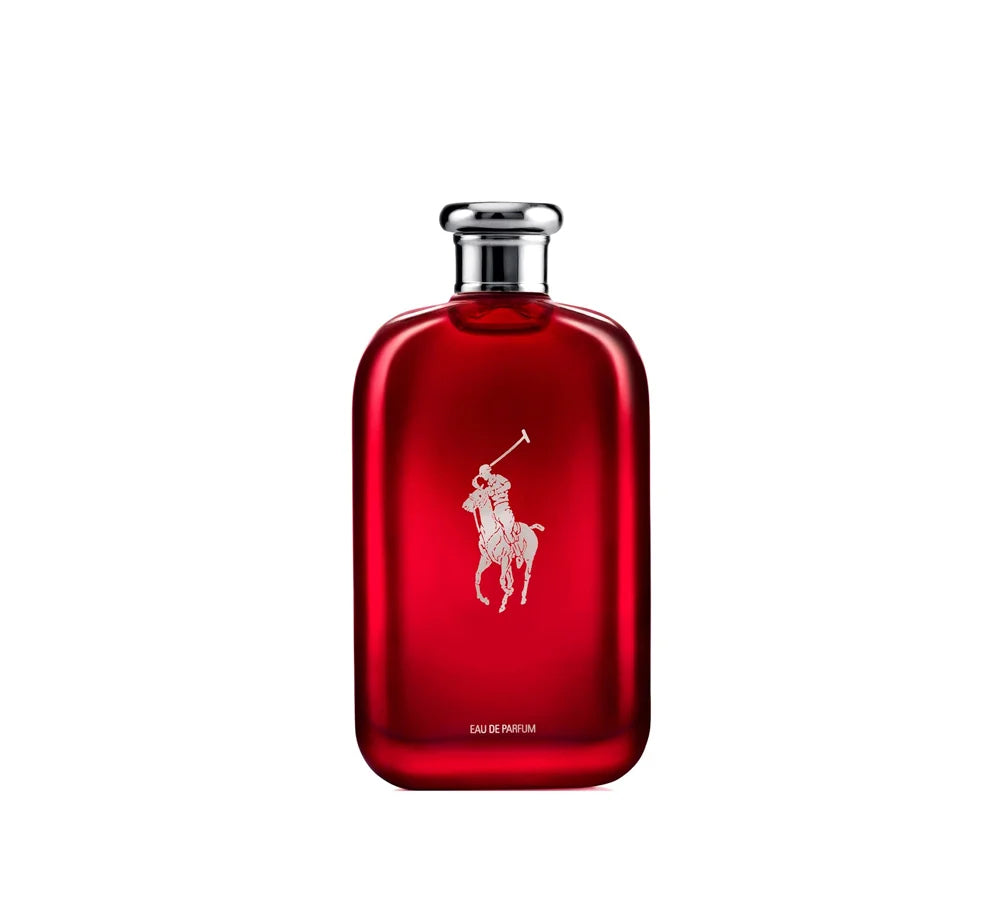 Ralph Lauren Polo Red Eau de Parfum 200ml in sleek red bottle with black cap and polo player logo.