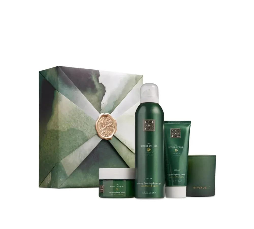 Rituals The Ritual Of Jing gift set with four skincare and home products.