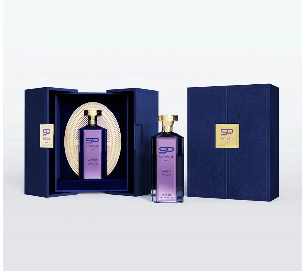 Sarvari Paris Vanille de Vie Extrait de Parfum 100 ML in a sleek bottle, highlighting its warm, vanilla-inspired luxury scent.