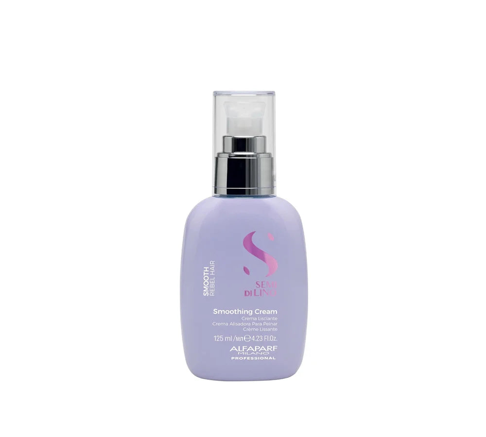 Semi de Lino Smooth Crema Alisadora Cabello Rebel 125 ml – A stylish, light purple tube with a flip cap, formulated to smooth and tame frizzy hair.