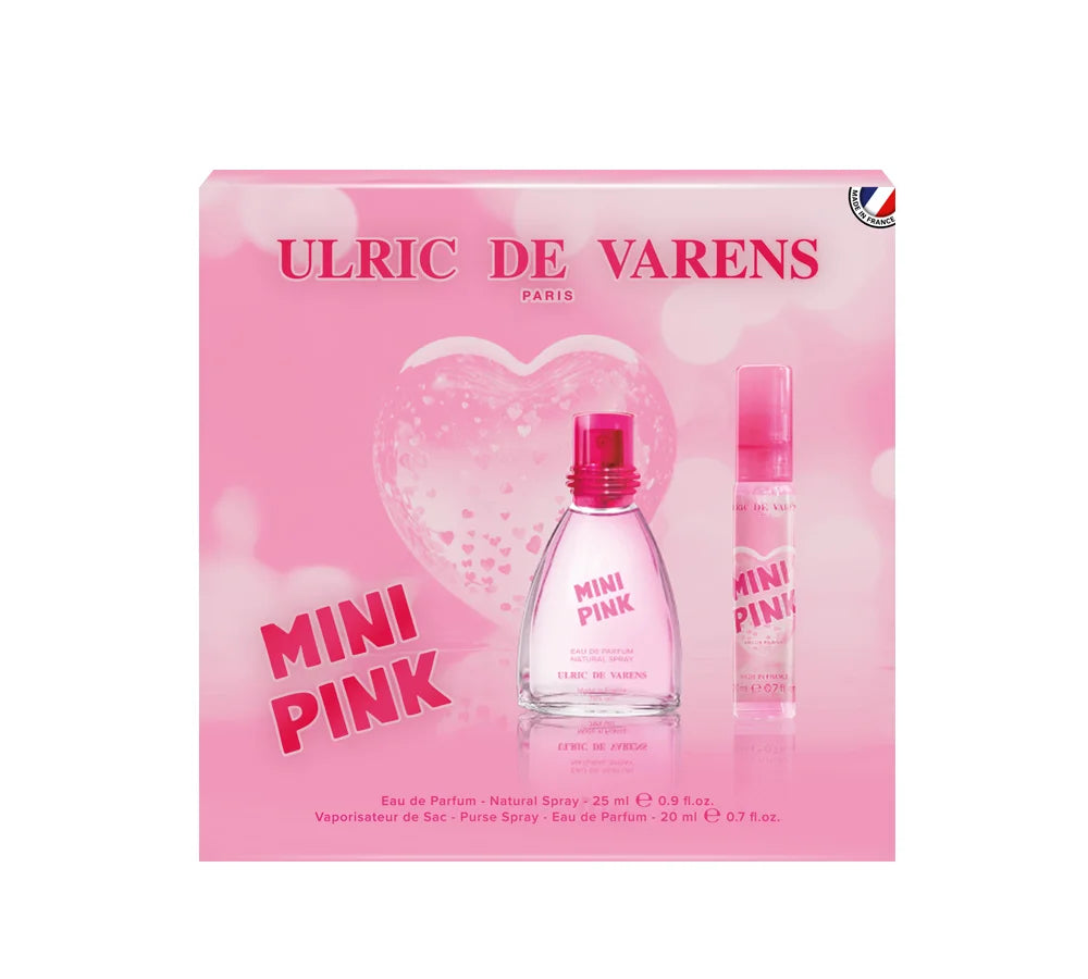 A charming pink-themed UDV Mini Coffret gift set for women, with compact and travel-friendly fragrance and beauty items.