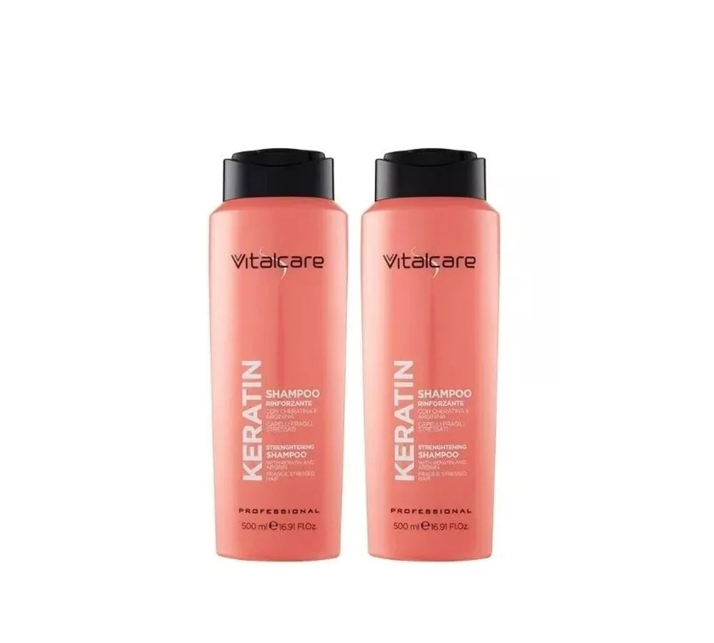 VitalCare Keratin Shampoo, 500ml pack of 2, for strengthening and smoothing hair.