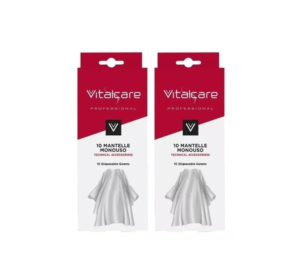 Pack of 2 sets, each containing 10 disposable capes for hair coloring, designed for professional use, offering protection during application.