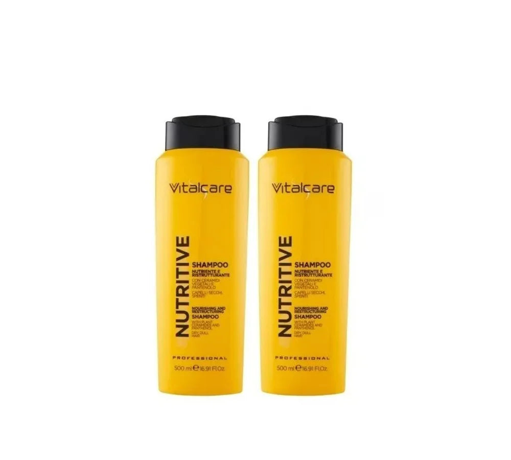 Vitalcare Nutritive Shampoo, 500ml pack of 2, for nourishing and restructuring damaged hair.