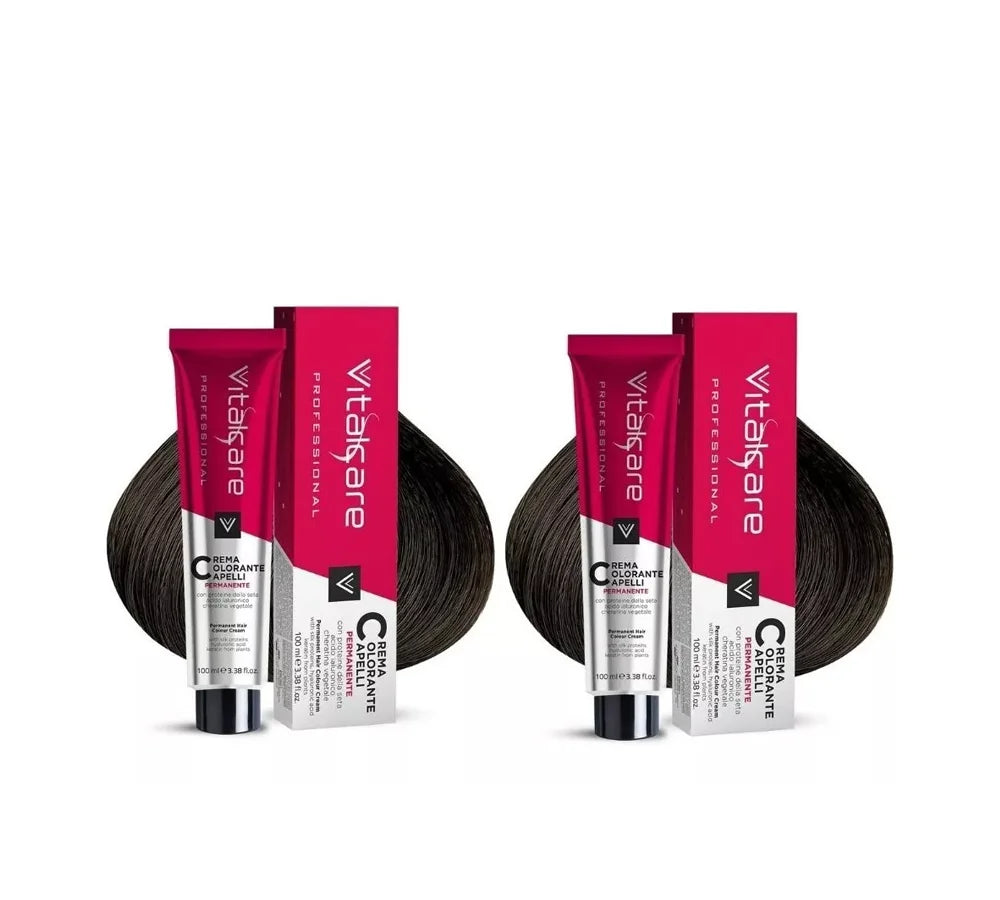 Vitalcare Permanent Hair Dye in Chestnut 4/00, 100ml pack of 2, for rich, long-lasting color.