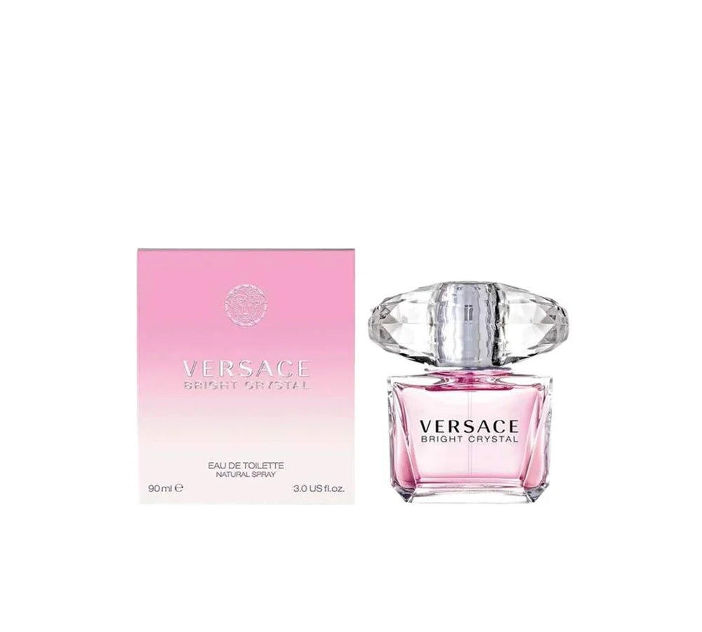 Versace Bright Crystal Eau de Toilette, women's fragrance in a 90ml bottle, featuring floral and fresh notes."