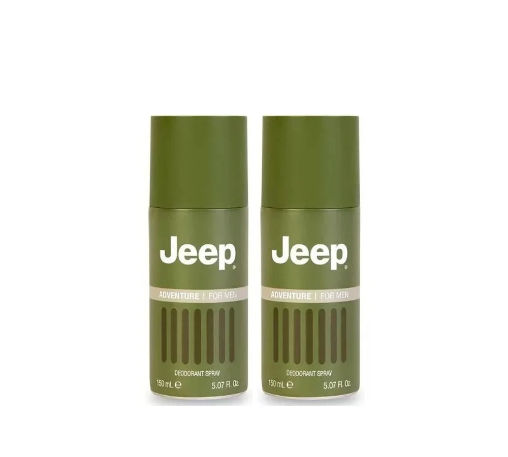 Two 150ml cans of Jeep Adventure deodorant spray.