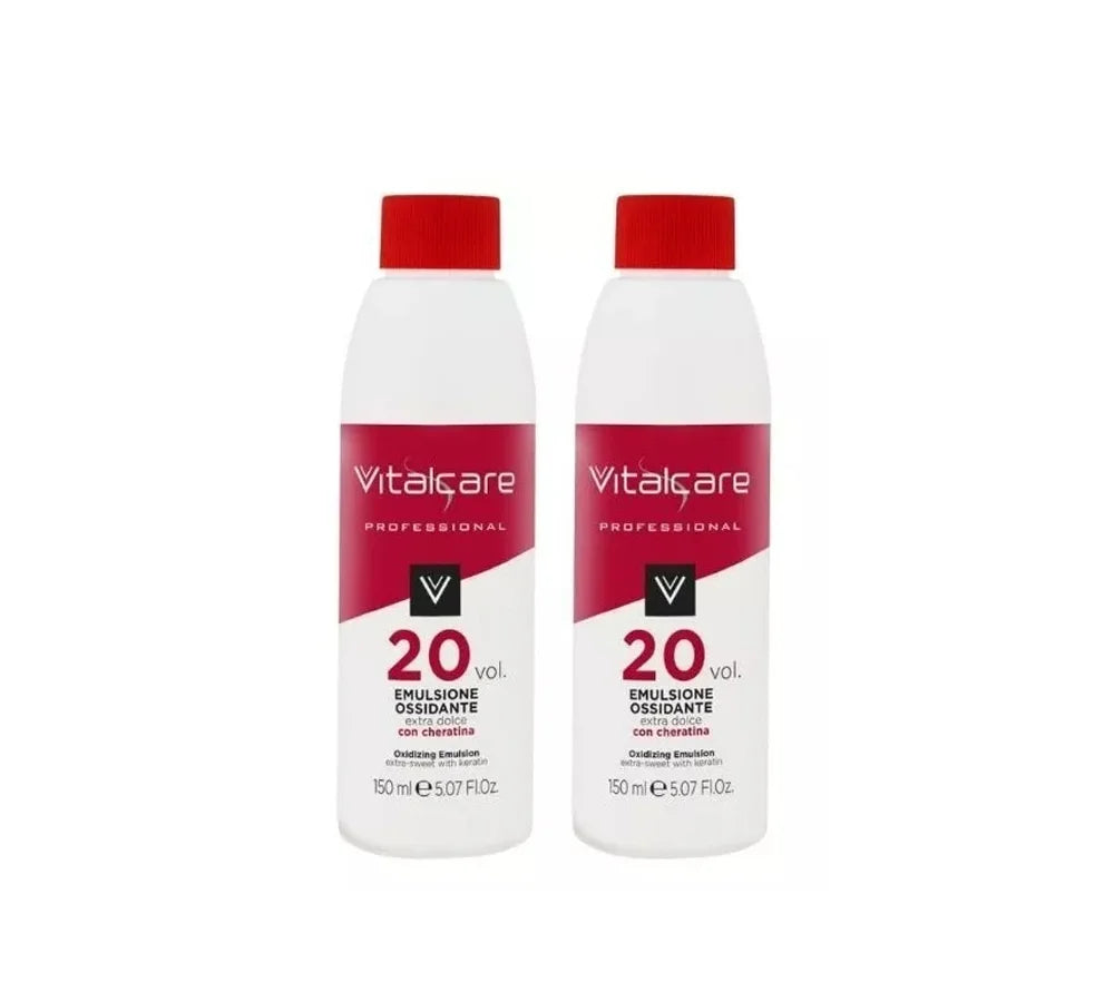 Two 150ml bottles of Vitalcare 20 Volume oxidizing emulsion.