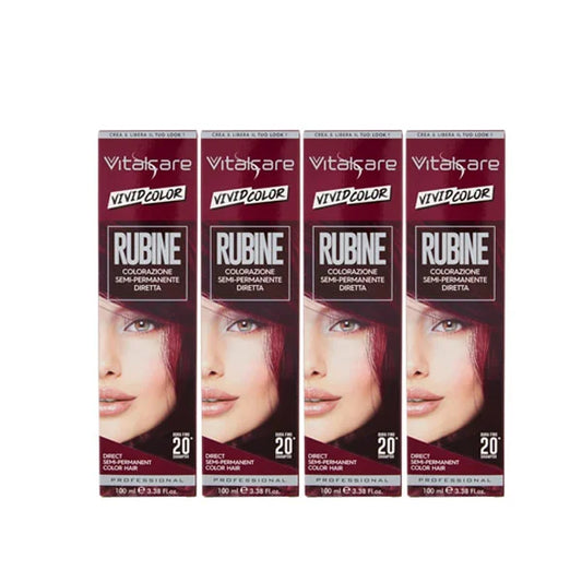 Vitalcare | Vivid - Professional Semi-Permanent Coloring, Hair Color Dye, Dye,Ruby Color Pack of 4