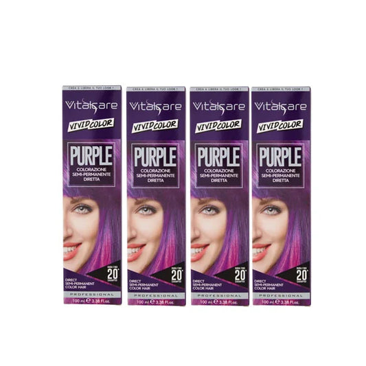 4x Vitalcare | Vivid - Professional Semi-Permanent Coloring, Hair Color Dye, Purple Color