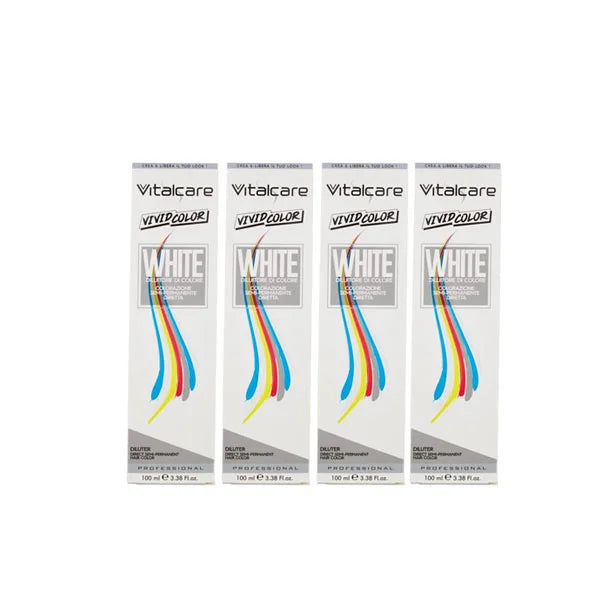 Vitalcare | Vivid - Professional Semi-Permanent Coloring, Hair Dye Diluter, White Color Pack of 4