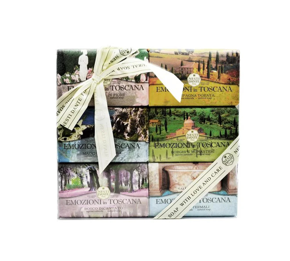 NESTI DANTE Emozioni di Toscana Collection, Soap 6 x 150 g: Set of six Nesti Dante soap bars, each in colorful wrapping inspired by Tuscany.