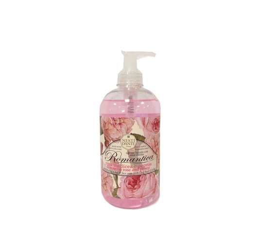 Nesti Dante Romantica Liquid Soap, Rose & Peony fragrance, in a 500 ml floral bottle