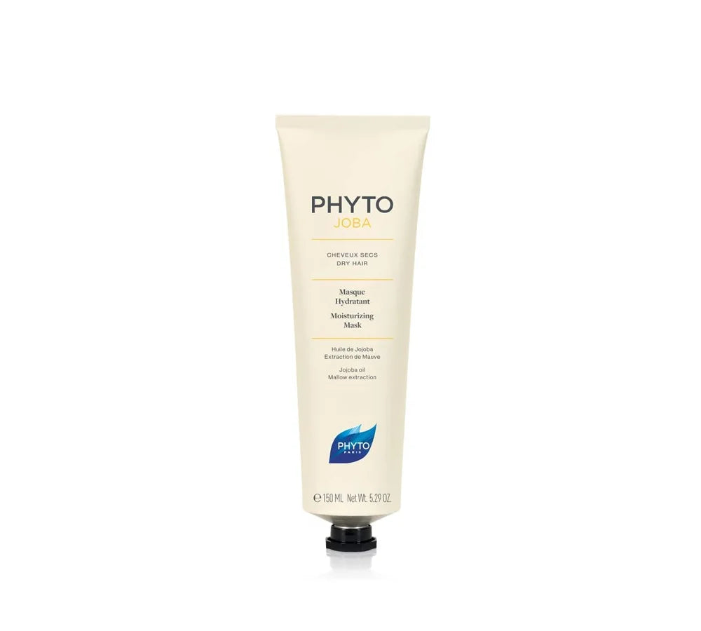 Phyto Phytojoba Moisturizing Hair Mask in a 150ml silver tube with a blue and white label, formulated for dry hair.