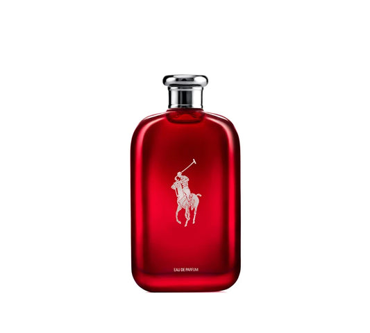 Ralph Lauren Polo Red Eau de Parfum 200ml in sleek red bottle with black cap and polo player logo.