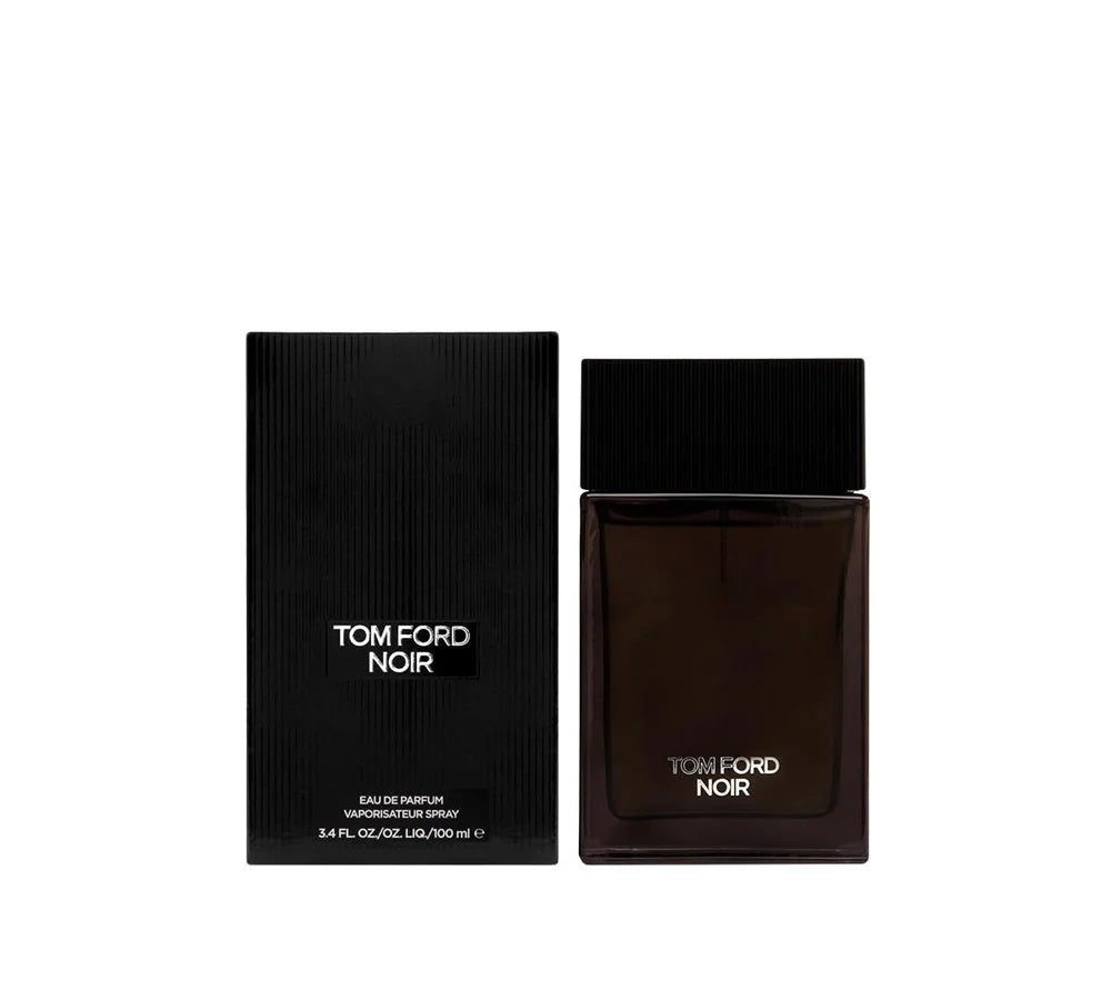 Tom Ford NOIR FOR MEN Eau De Parfum Spray 100ml EDP – A sleek, black ribbed glass bottle with a minimalist design, exuding an air of mystery and sophistication.
