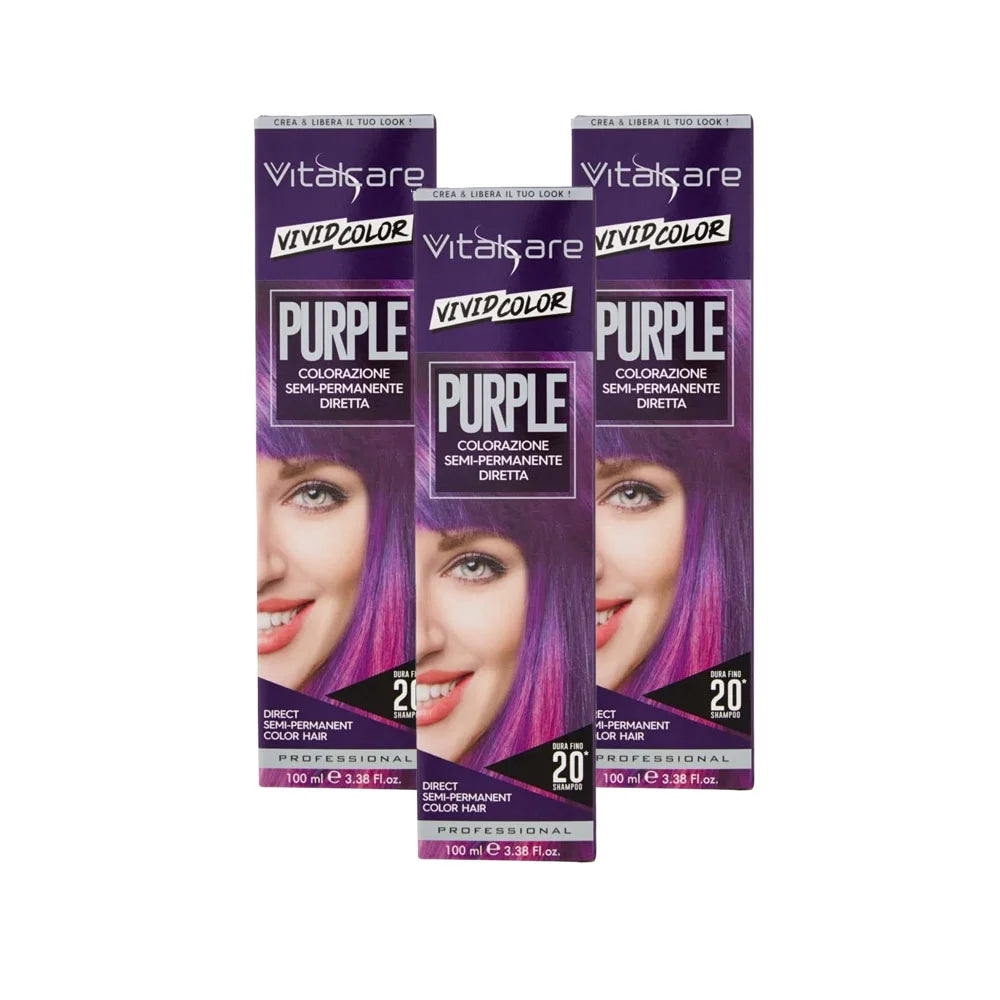 Vitalcare Vivid Color Semi-permanent Hair Color Purple 100 ml, Pack of 3